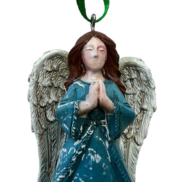 Alaska Angel Christmas Ornament Hand Painted Highlights Forget Me Not Flowers - Picture 12 of 14